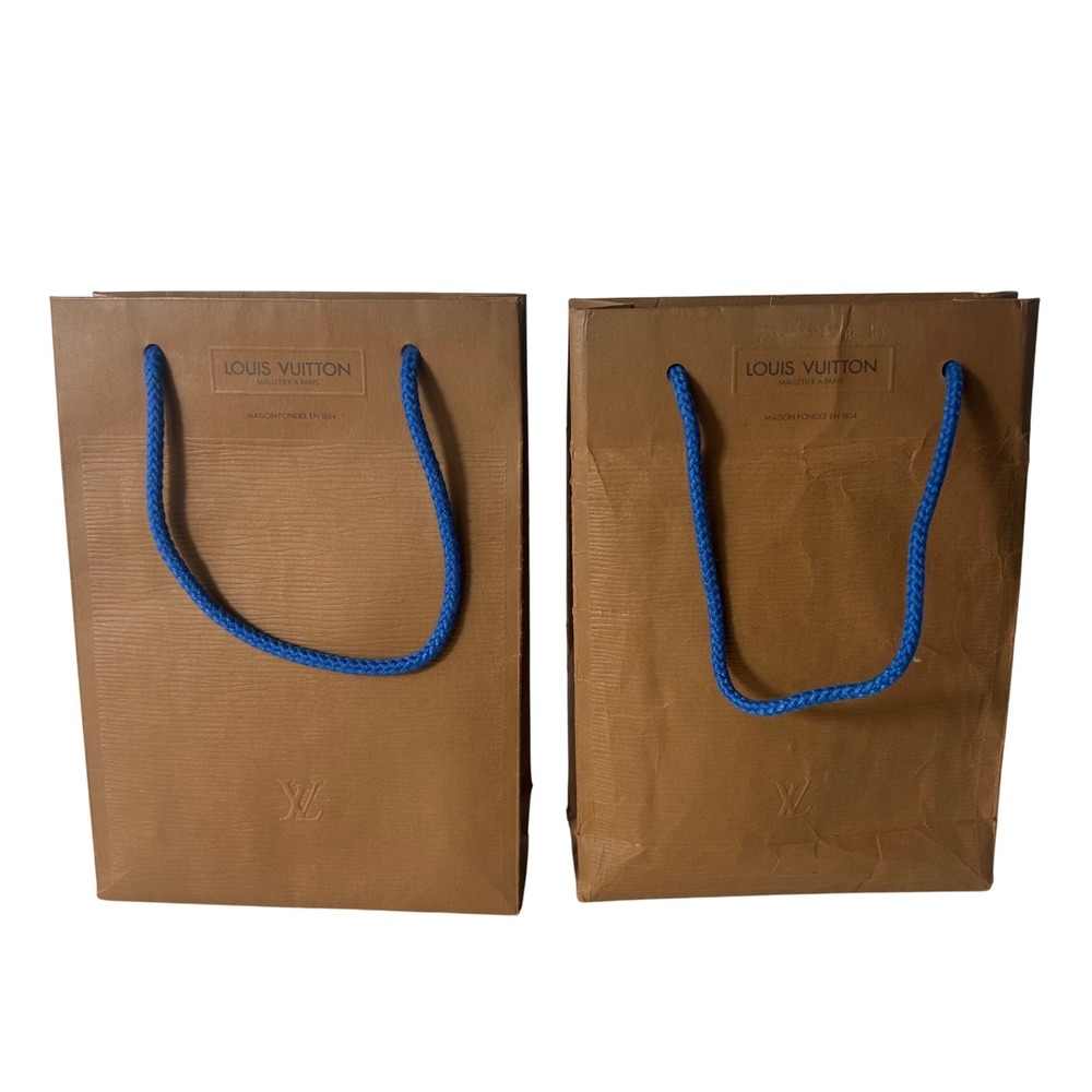 2 VTG Louis Vuitton Small Shopping Bags Brown with Blue Braided Handles 6"x2"x8"